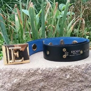 ESCADA Vintage Blue Leather Logo Belt